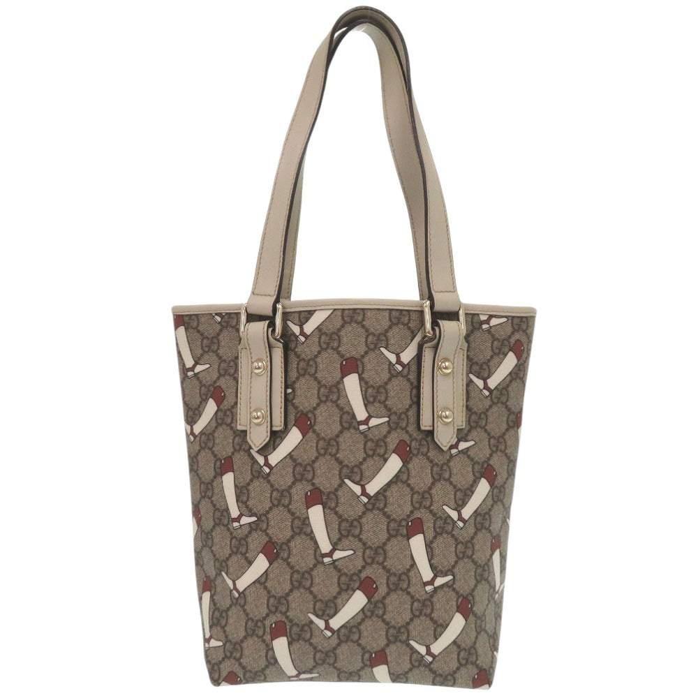 美品 グッチ GG柄 トートバッグ PVC ブーツ柄 GGスプリーム ブラウン 0786【中古】GUCCI