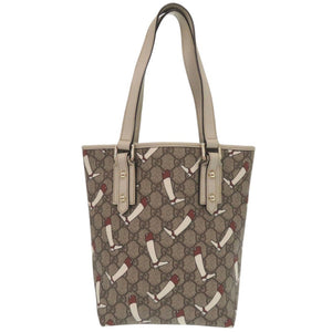 美品 グッチ GG柄 トートバッグ PVC ブーツ柄 GGスプリーム ブラウン 0786【中古】GUCCI
