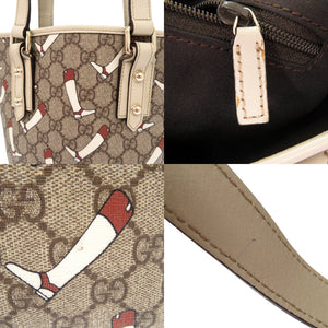 美品 グッチ GG柄 トートバッグ PVC ブーツ柄 GGスプリーム ブラウン 0786【中古】GUCCI