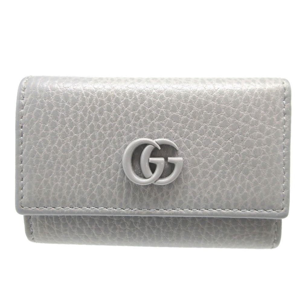 美品 グッチ GGマーモント 456118 レザー グレー 6連 キーケース 0797【中古】GUCCI