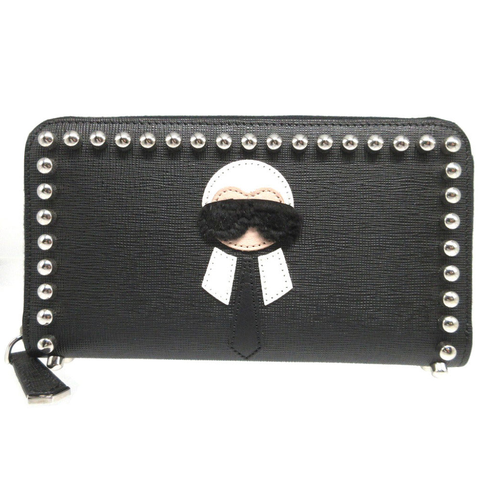 新品同様 フェンディ カーリト カールラガーフェルド 8M0299 レザー ブラック 黒 ラウンドファスナー長財布 財布 0799【中古】FENDI