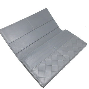 美品 ボッテガヴェネタ マキシイントレチャート レザー グレー 2つ折り長財布 財布 0801【中古】BOTTEGA VENETA