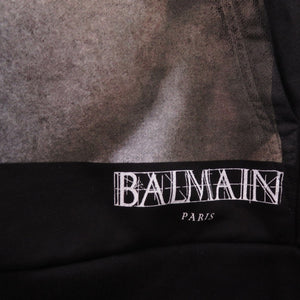 美品 バルマン ロゴプリント スウェットフーディー Sサイズ 長袖 SJT047GC87 パーカーコットン ブラック 0803【中古】BALMAIN