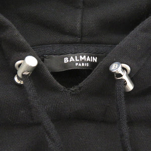 美品 バルマン ロゴプリント スウェットフーディー Sサイズ 長袖 SJT047GC87 パーカーコットン ブラック 0803【中古】BALMAIN