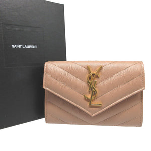 新品同様 サンローランパリ 414404 カサンドラ レザー ピンクベージュ ロゴ カードケース 財布 0859【中古】SAINT LAURENT PARIS