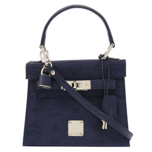 美品 エム シー エム ロゴ 2WAY レザー/PVC ネイビー ハンドバッグ 0887【中古】MCM