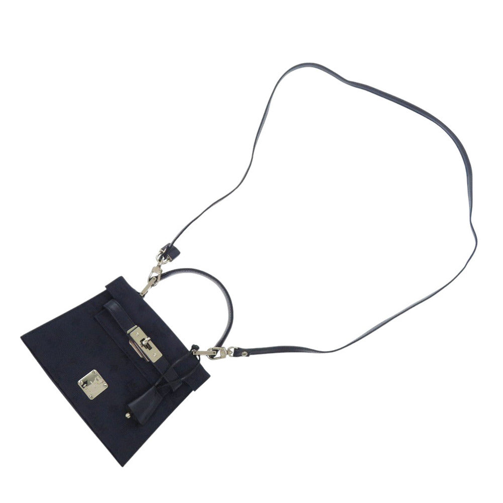 美品 エム シー エム ロゴ 2WAY レザー/PVC ネイビー ハンドバッグ 0887【中古】MCM