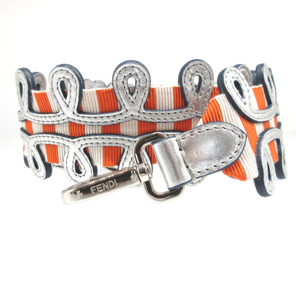新品同様 フェンディ ストラップユー キャンバス レザー オレンジ シルバー ショルダーストラップ 0888-2【中古】FENDI