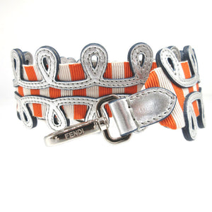 新品同様 フェンディ ストラップユー キャンバス レザー オレンジ シルバー ショルダーストラップ 0888-2【中古】FENDI