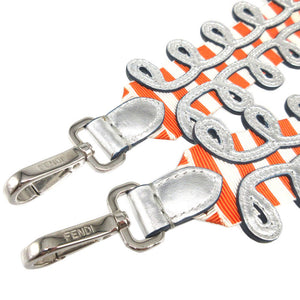 新品同様 フェンディ ストラップユー キャンバス レザー オレンジ シルバー ショルダーストラップ 0888-2【中古】FENDI