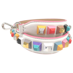美品 フェンディ ストラップユー レザー ホワイト 白 スタッズ ショルダーストラップ 0888【中古】FENDI