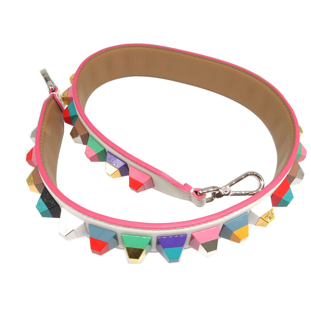 美品 フェンディ ストラップユー レザー ホワイト 白 スタッズ ショルダーストラップ 0888【中古】FENDI