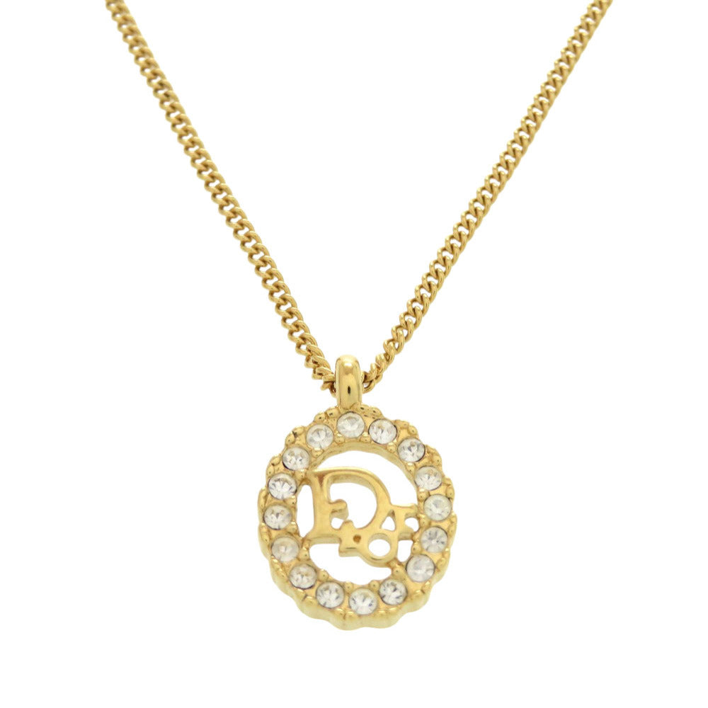 美品 クリスチャン ディオール ヴィンテージ ロゴ ストーン ゴールド ネックレス アクセサリー 0898 【中古】 Christian Dior