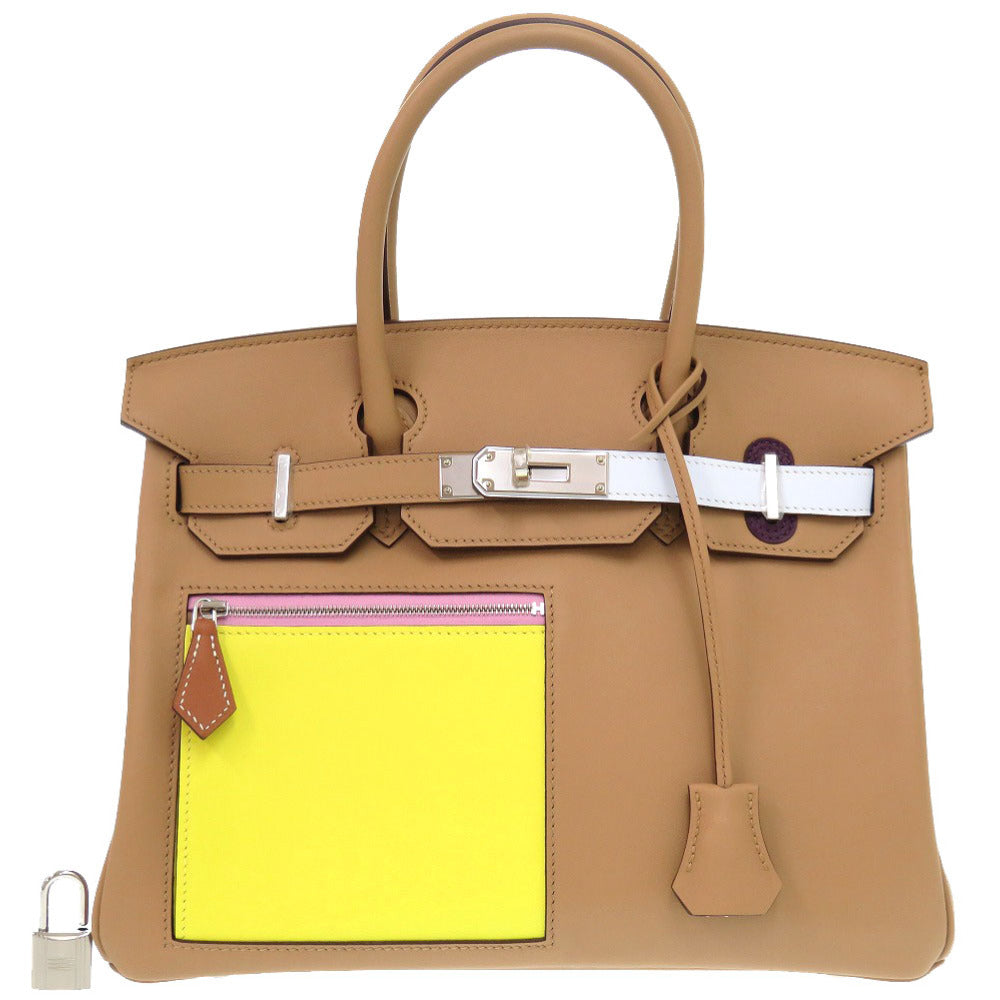 未使用 エルメス バーキン30 カラーマティック ヴォースイフト チャイ モーヴシルベストル ライム B刻印(2023年製) ハンドバッグ 茶 0983 【中古】 HERMES バーキンカラーマティック