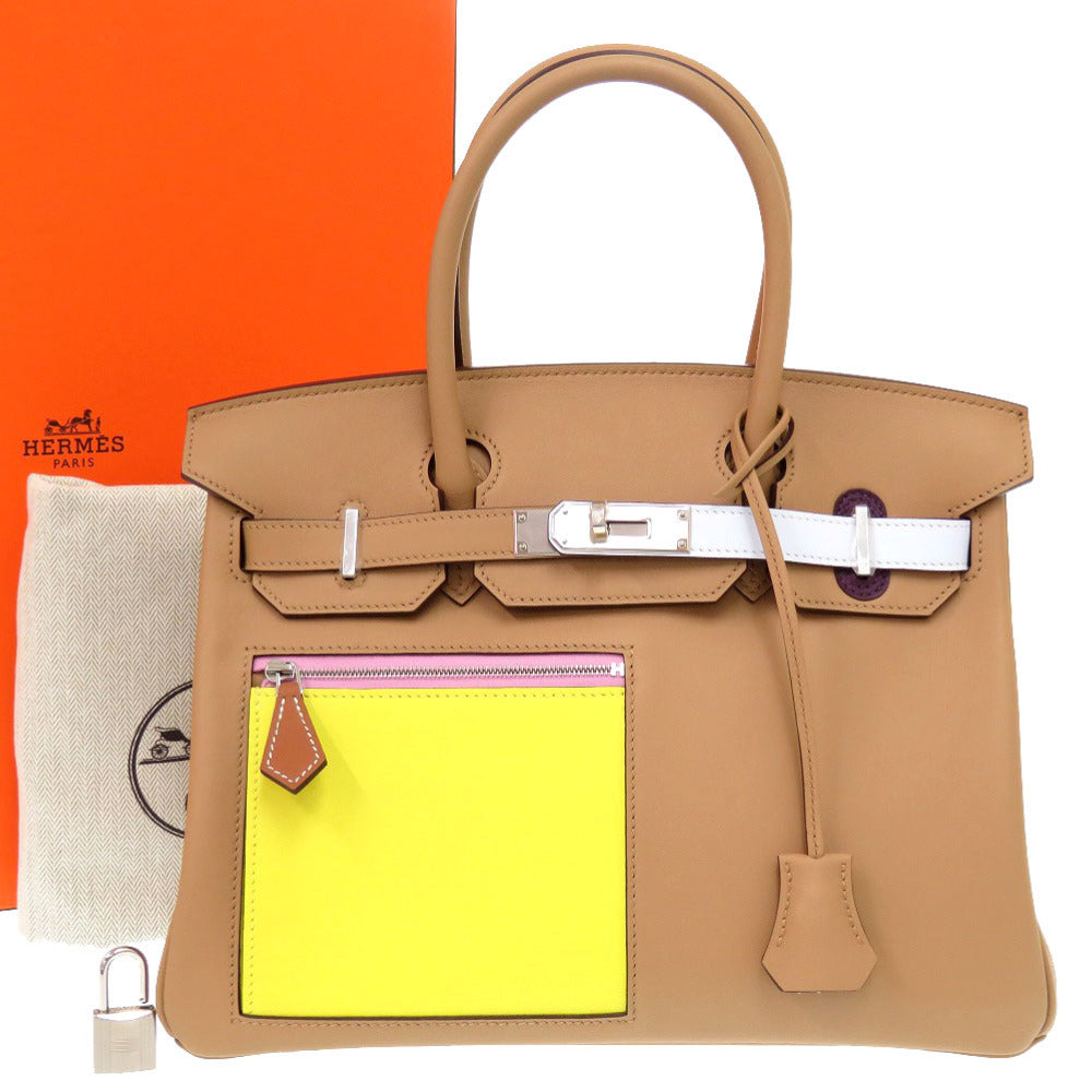 未使用 エルメス バーキン30 カラーマティック ヴォースイフト チャイ モーヴシルベストル ライム B刻印(2023年製) ハンドバッグ 茶 0983 【中古】 HERMES バーキンカラーマティック