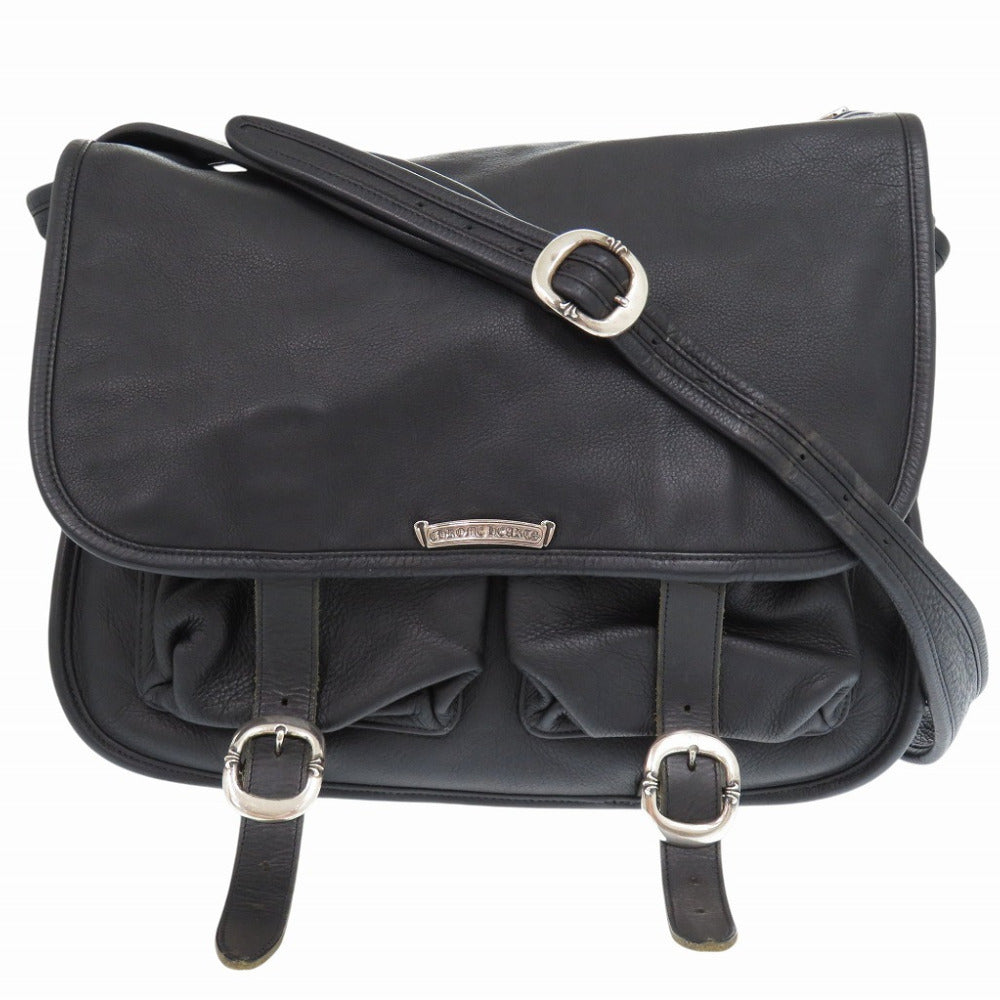 クロムハーツ ガンスリンガー メッセンジャーバッグ レザー ショルダーバッグ シルバー925 ブラック 黒 0997【中古】CHROME HEARTS