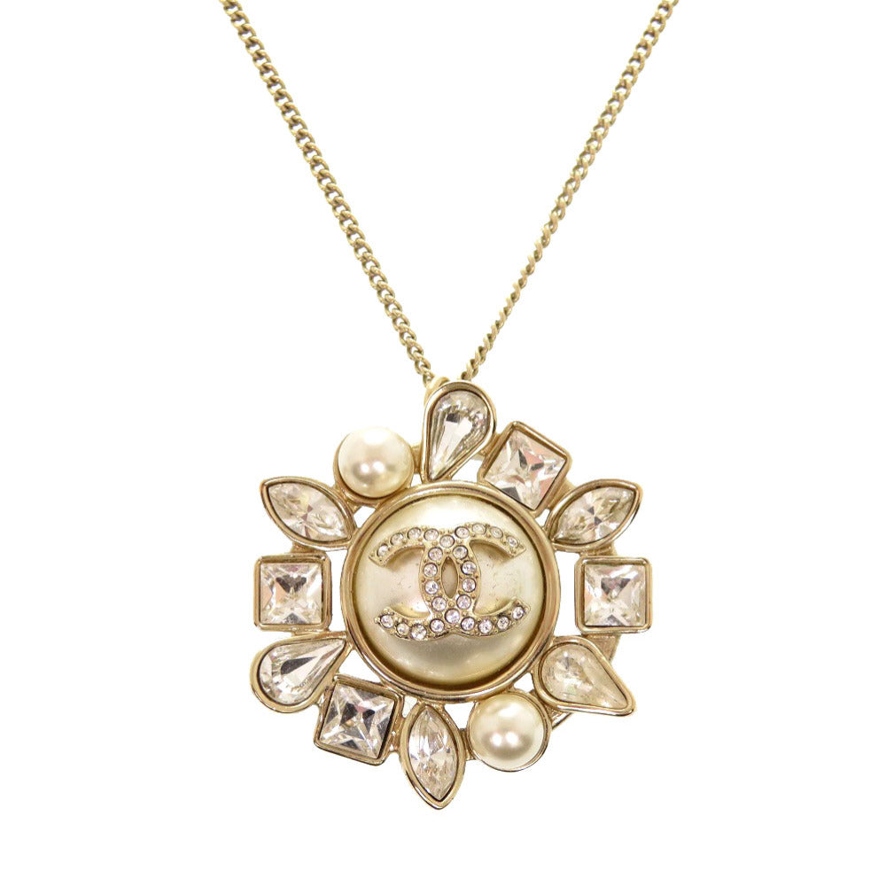 美品 シャネル フェイクパール ストーン シャンパンゴールド B19K ココマーク ネックレス アクセサリー 0998 【中古】 CHANEL