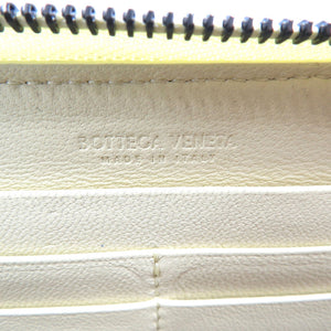 未使用 ボッテガヴェネタ イントレチャート レザー ライトイエロー ラウンドファスナー 長財布 1014【中古】BOTTEGA VENETA