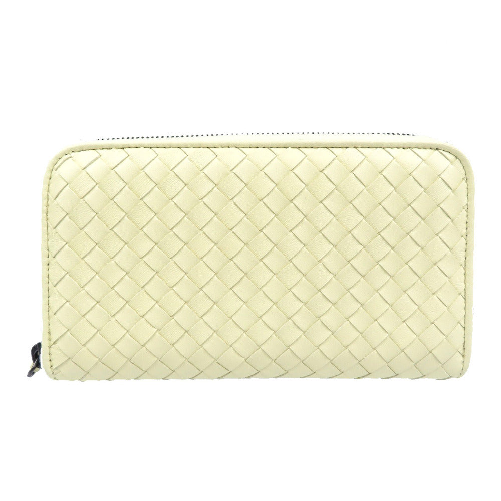 未使用 ボッテガヴェネタ イントレチャート レザー ライトイエロー ラウンドファスナー 長財布 1014【中古】BOTTEGA VENETA