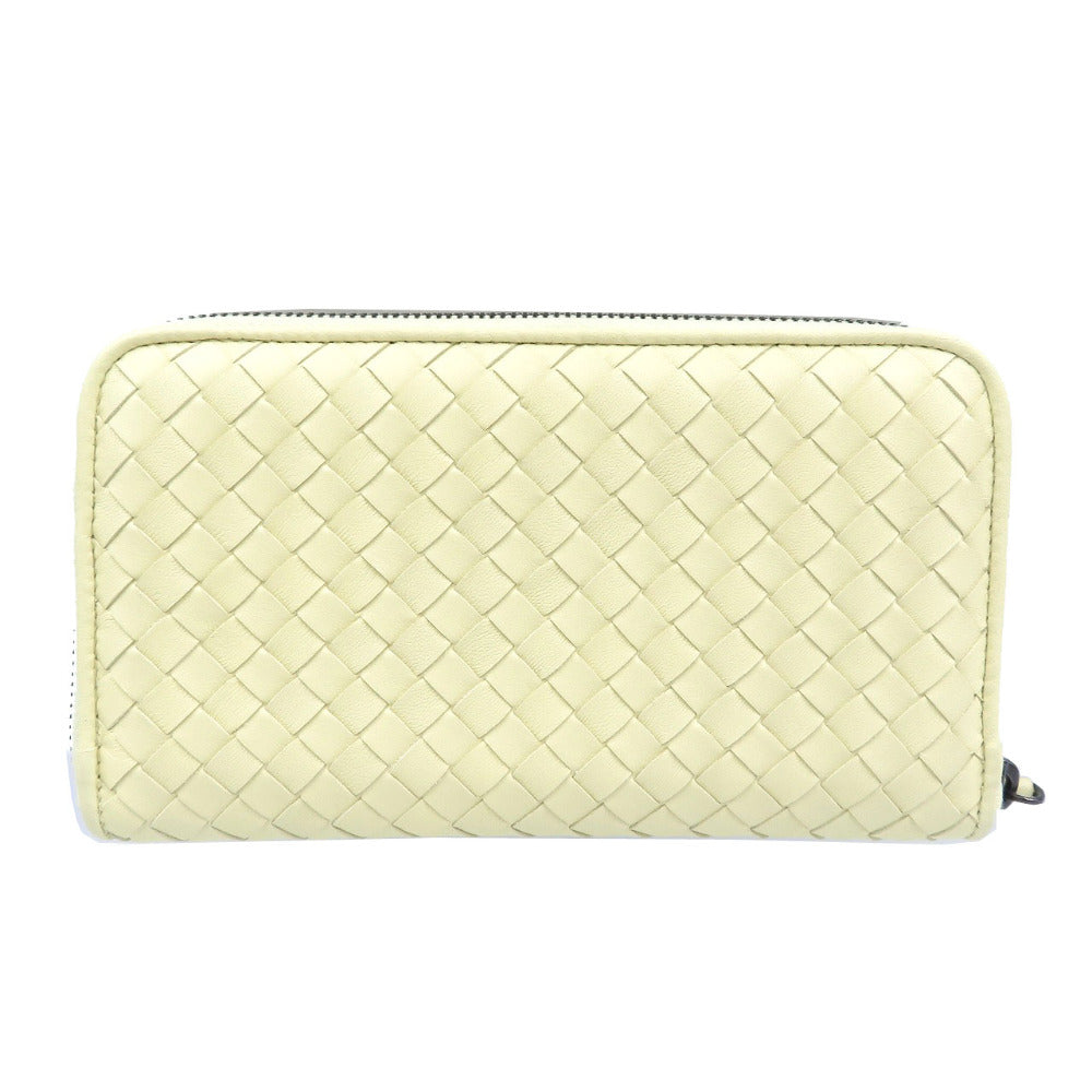 未使用 ボッテガヴェネタ イントレチャート レザー ライトイエロー ラウンドファスナー 長財布 1014【中古】BOTTEGA VENETA