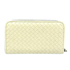 未使用 ボッテガヴェネタ イントレチャート レザー ライトイエロー ラウンドファスナー 長財布 1014【中古】BOTTEGA VENETA