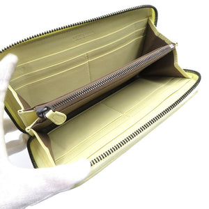 未使用 ボッテガヴェネタ イントレチャート レザー ライトイエロー ラウンドファスナー 長財布 1014【中古】BOTTEGA VENETA