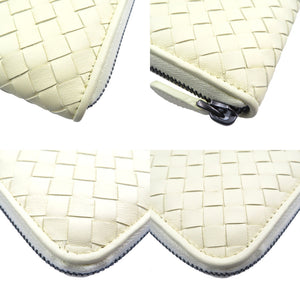 未使用 ボッテガヴェネタ イントレチャート レザー ライトイエロー ラウンドファスナー 長財布 1014【中古】BOTTEGA VENETA