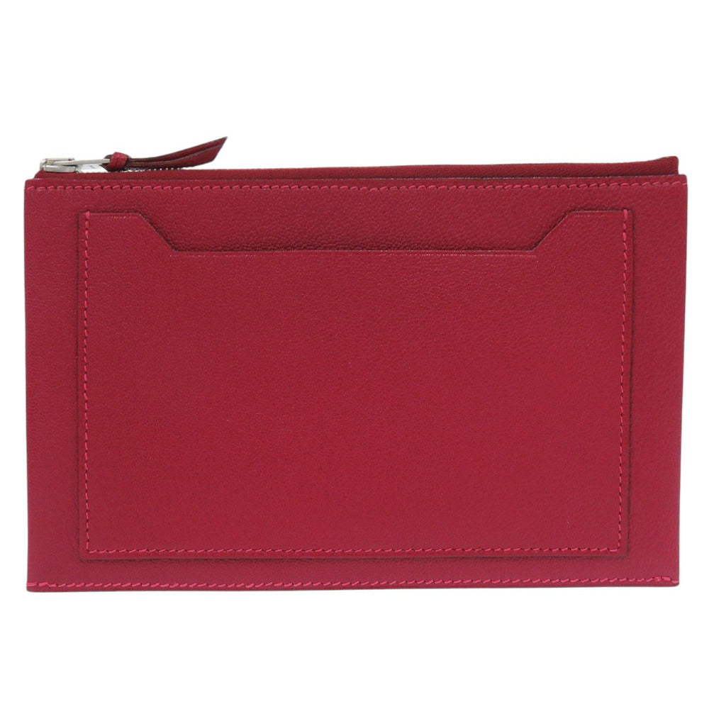 新品同様 エルメス クラリスGM シェーブル ルージュ □F刻印(2002年製) ポーチ バッグ 赤 1015【中古】HERMES