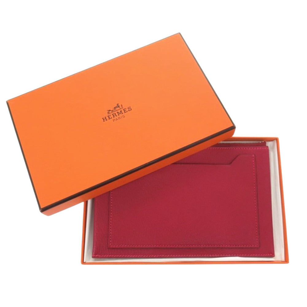 新品同様 エルメス クラリスGM シェーブル ルージュ □F刻印(2002年製) ポーチ バッグ 赤 1015【中古】HERMES