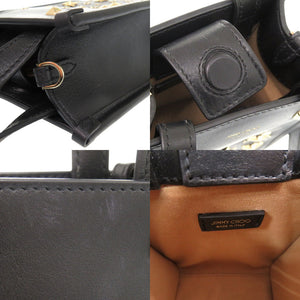 新品同様 ジミーチュウ MINI N/S  スタッズ 2WAY ミニトートバッグ クリスタルスター レザー ブラック 1051【中古】JIMMY CHOO