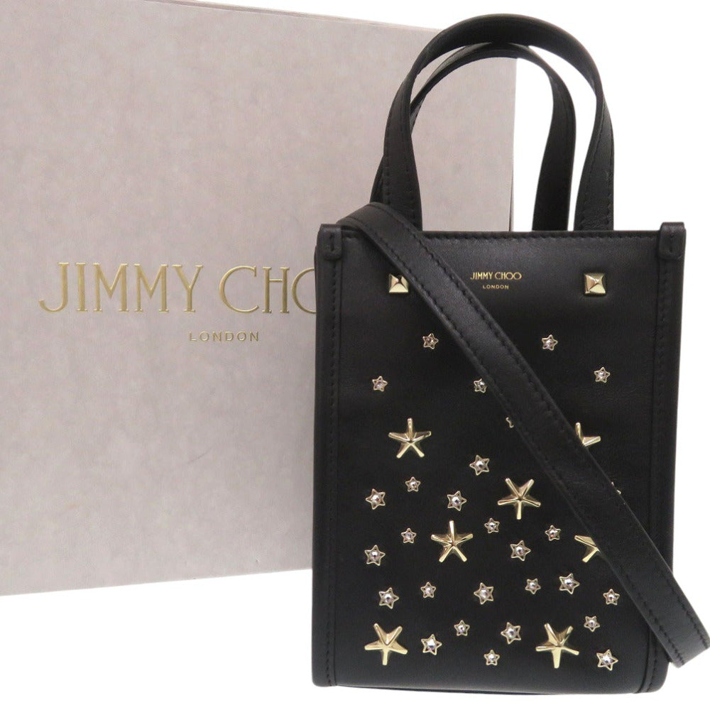 新品同様 ジミーチュウ MINI N/S  スタッズ 2WAY ミニトートバッグ クリスタルスター レザー ブラック 1051【中古】JIMMY CHOO