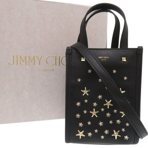 新品同様 ジミーチュウ MINI N/S  スタッズ 2WAY ミニトートバッグ クリスタルスター レザー ブラック 1051【中古】JIMMY CHOO