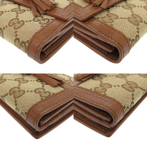 新品同様 グッチ バンブータッセル Wホック 269981 GGキャンバス ブラウン 二つ折り長財布 茶 1059【中古】GUCCI