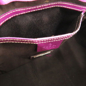 美品 グッチ GGスプリーム ミニボストンバッグ ハンドバッグ 紫 ストライプ パープル 1065【中古】GUCCI