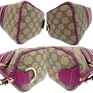 美品 グッチ GGスプリーム ミニボストンバッグ ハンドバッグ 紫 ストライプ パープル 1065【中古】GUCCI