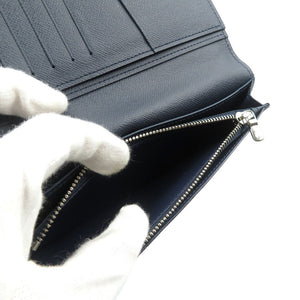 美品 ルイヴィトン ポルトフォイユ ブラザ M30502 タイガレザー シルバー金具 ネイビー 紺 長財布 1083【中古】LOUIS VUITTON