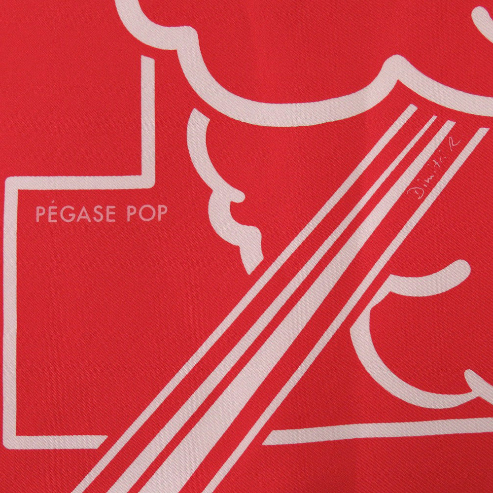 新品同様 エルメス カレ45 ガヴロッシュツイル ペガサスポップ シルク ローズ スカーフ 赤 1087【中古】HERMES