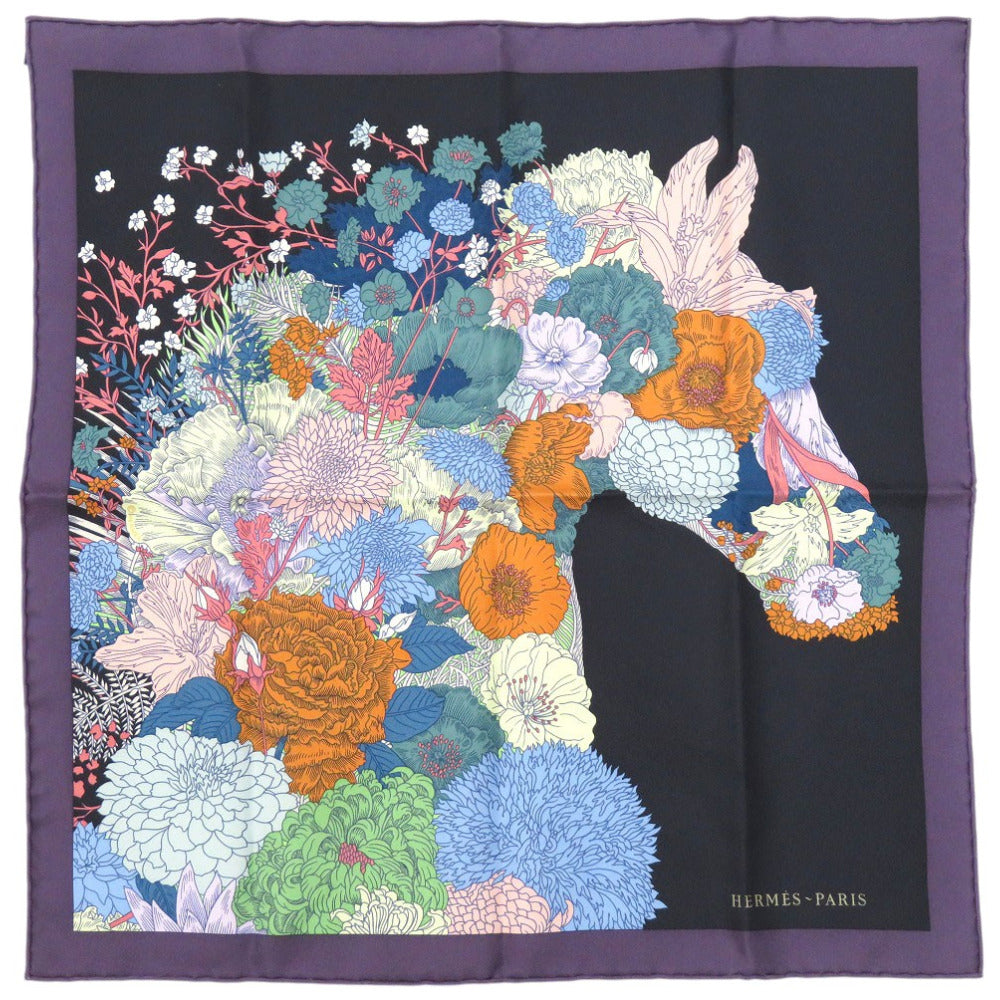 新品同様 エルメス カレ45 フラワーホース ガヴロッシュ ローブ レジェール デタイユ Robe Legere Detail ツイルスカーフ 花柄 馬 シルク マルチカラー 1088【中古】HERMES