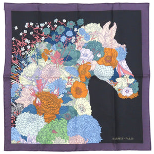 新品同様 エルメス カレ45 フラワーホース ガヴロッシュ ローブ レジェール デタイユ Robe Legere Detail ツイルスカーフ 花柄 馬 シルク マルチカラー 1088【中古】HERMES