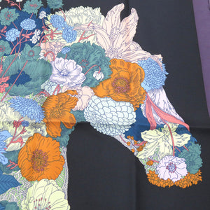 新品同様 エルメス カレ45 フラワーホース ガヴロッシュ ローブ レジェール デタイユ Robe Legere Detail ツイルスカーフ 花柄 馬 シルク マルチカラー 1088【中古】HERMES