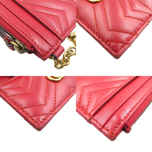 グッチ GGマーモント 627064 ダブルG レザー ゴールド金具 レッド 赤 キーチェーン付き コインケース カードケース 1091【中古】GUCCI