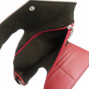 未使用 カルティエ レザー シルバー金具 レッド 赤 三つ折り 長財布 1093【中古】Cartier