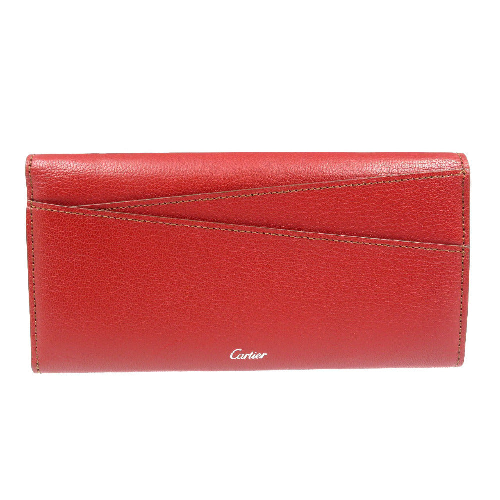 未使用 カルティエ レザー シルバー金具 レッド 赤 三つ折り 長財布 1093【中古】Cartier