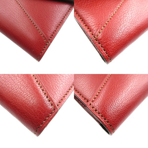 未使用 カルティエ レザー シルバー金具 レッド 赤 三つ折り 長財布 1093【中古】Cartier