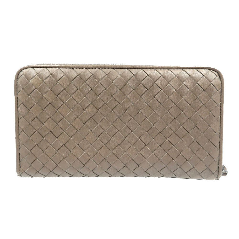 新品同様 ボッテガヴェネタ イントレチャート レザー ブラウン ラウンドファスナー 長財布 1094【中古】BOTTEGA VENETA