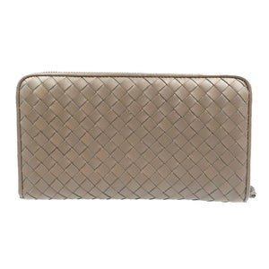 新品同様 ボッテガヴェネタ イントレチャート レザー ブラウン ラウンドファスナー 長財布 1094【中古】BOTTEGA VENETA