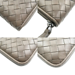 新品同様 ボッテガヴェネタ イントレチャート レザー ブラウン ラウンドファスナー 長財布 1094【中古】BOTTEGA VENETA