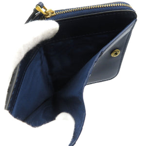 新品同様 クリスチャンディオール 蜂 ビー レザー ゴールド金具 ネイビー 紺 二つ折り財布 1128【中古】Christian Dior