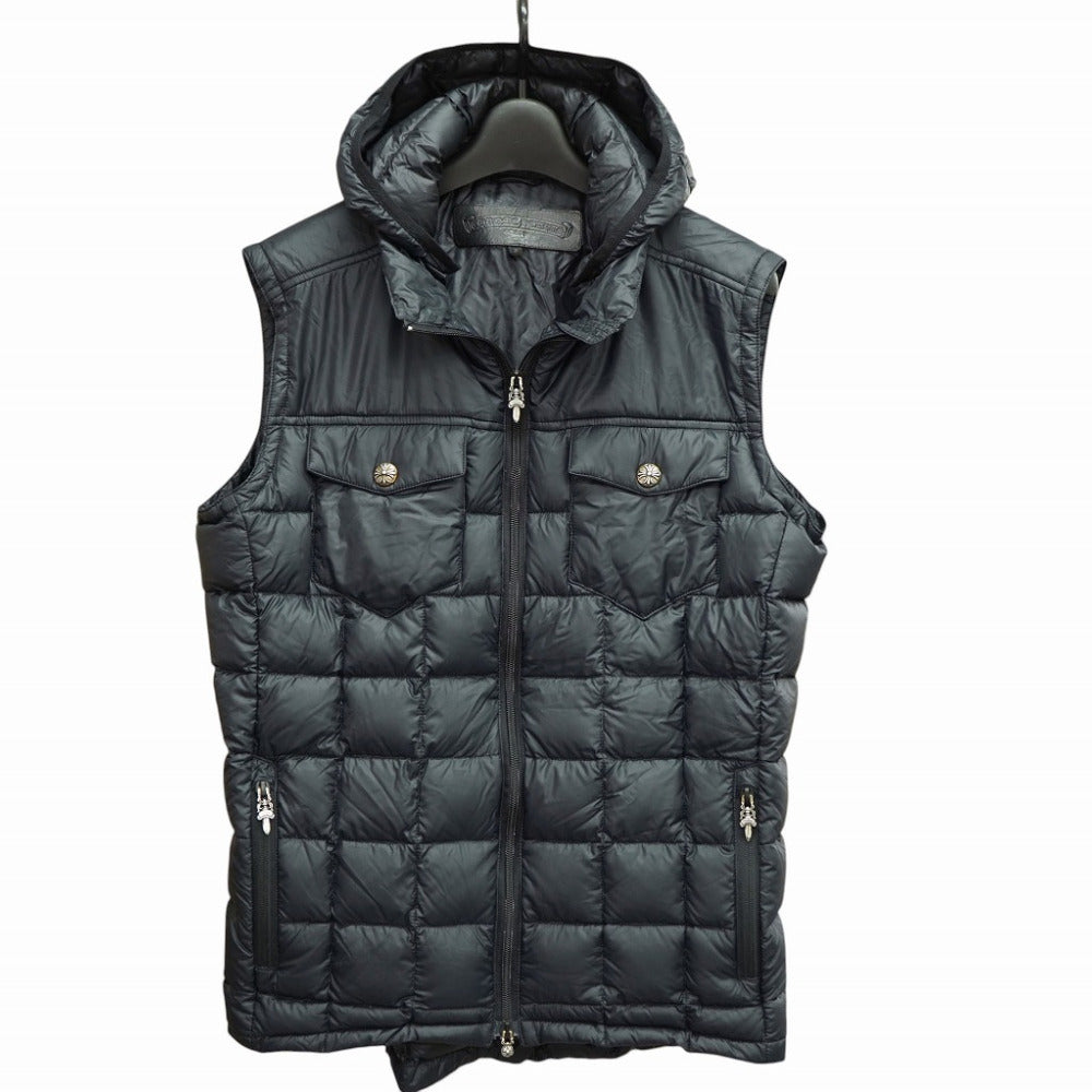 美品 クロムハーツ ダガージップ クロスボタン ダウンベスト ブラック サイズS 黒 フードあり 1144【中古】CHROME HEARTS メンズ