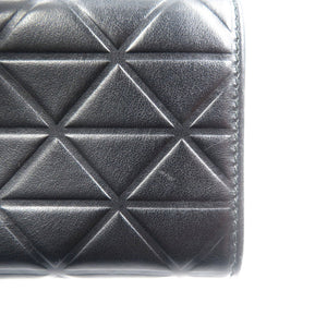 美品 プラダ ソフトカーフ トライアングル 1MH043 レザー ゴールド金具 ブラック 黒  ミニ財布 三つ折り財布 1193【中古】PRADA